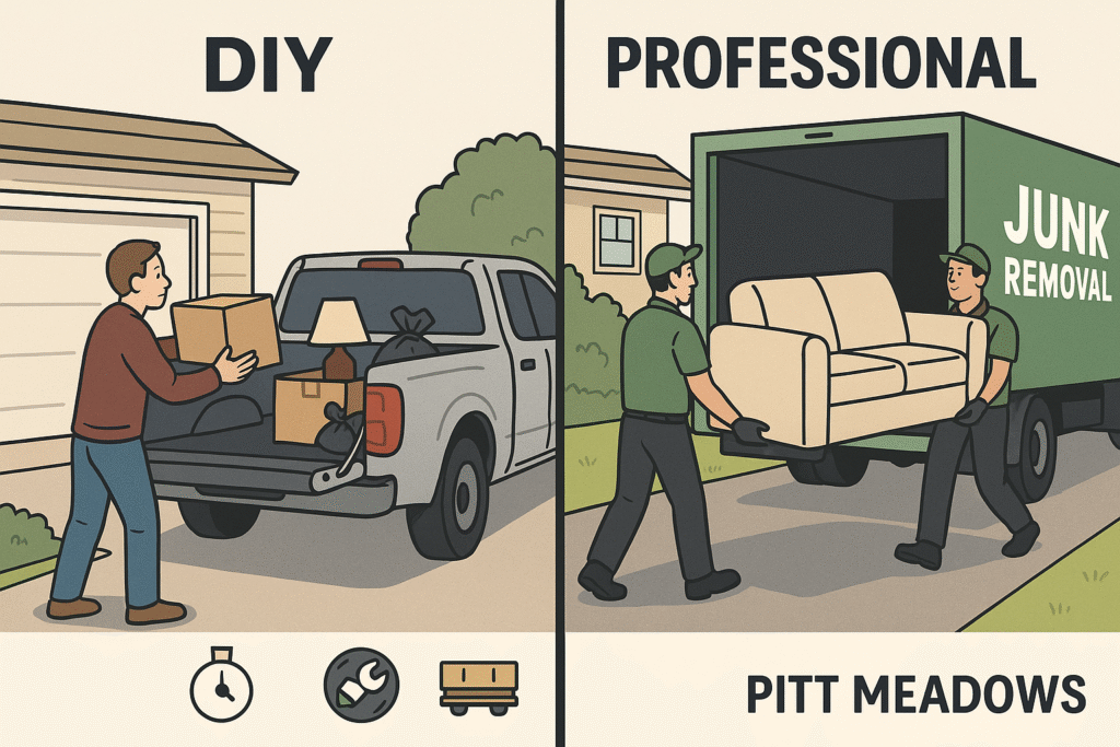 Comparison between DIY junk removal effort and professional efficiency in Pitt Meadows